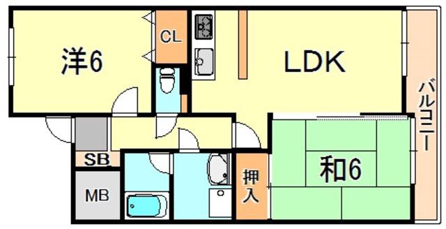 グリーンパレス塩屋(2LDK/1階)の間取り写真