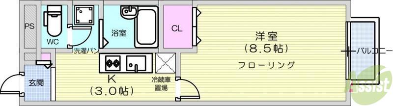 アムール沖野(1K/1階)の間取り写真