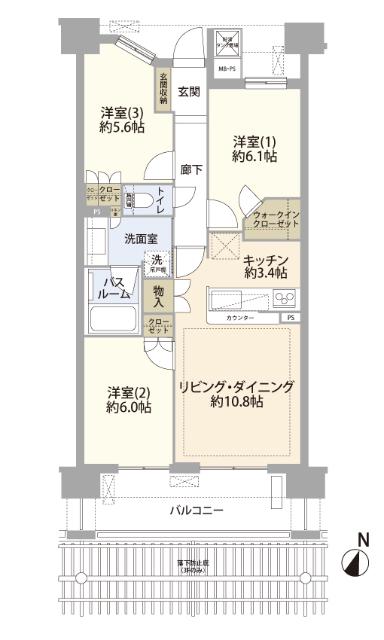 ザ・ライオンズ三郷中央C棟(3LDK/3階)の間取り写真