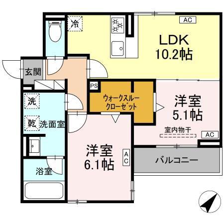 ルサンティエ一社(2LDK/2階)の間取り写真