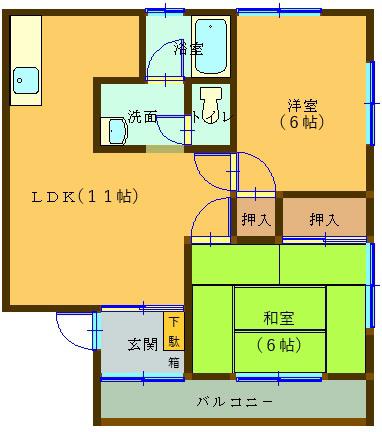 山川アパート(2LDK/2階)の間取り写真