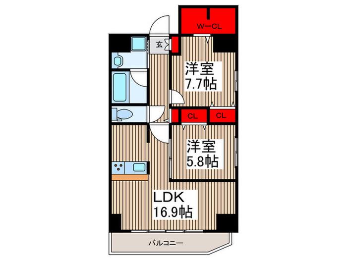 プレド・ラガール(2LDK/7階)の間取り写真
