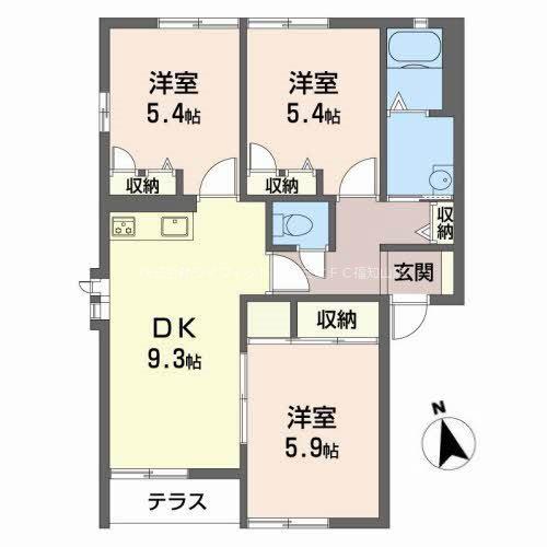 ヴィラくすの木IV(3DK/1階)の間取り写真