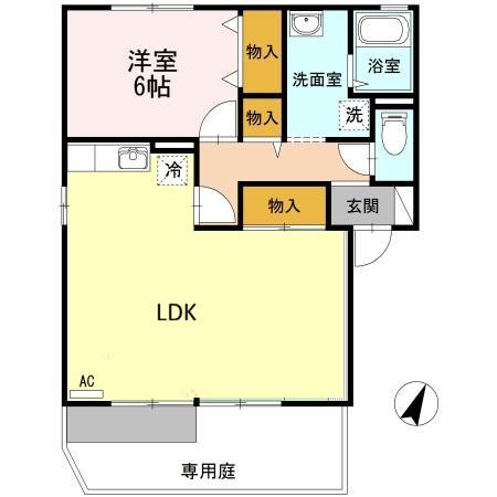 アーンジュハイツ C棟(2DK/1階)の間取り写真