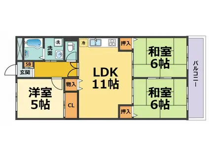 パークサイド武庫川(3LDK/2階)の間取り写真