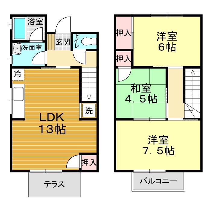 セゾンいなば A棟(3LDK/1階)の間取り写真