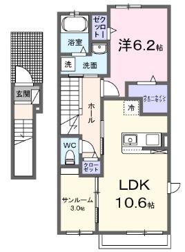 スプリング テンC(1LDK/2階)の間取り写真
