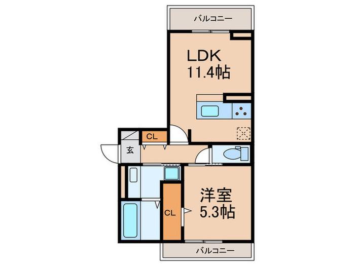 THE TERRACE御井町(1LDK/2階)の間取り写真