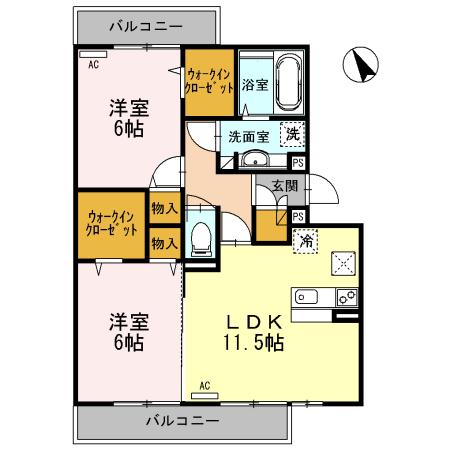エリシオンウエスト(2LDK/2階)の間取り写真