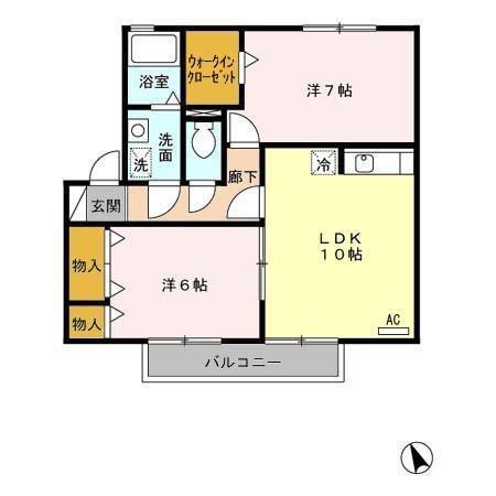 ベルセーヌ A(2LDK/2階)の間取り写真