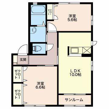 アドミラブール D棟(2LDK/2階)の間取り写真
