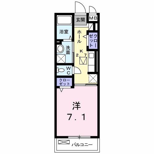 リヴェール北花田(1K/1階)の間取り写真