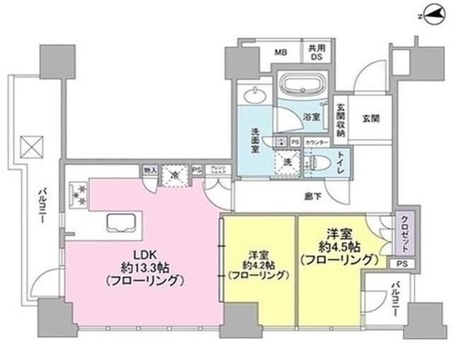 ライオンズタワー目黒川(2LDK/6階)の間取り写真