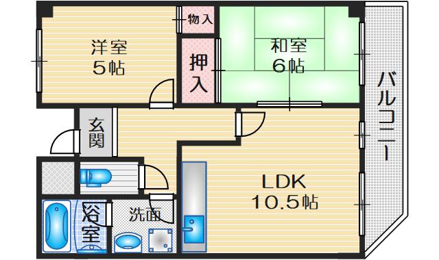 ジョルノ豊中(2LDK/4階)の間取り写真