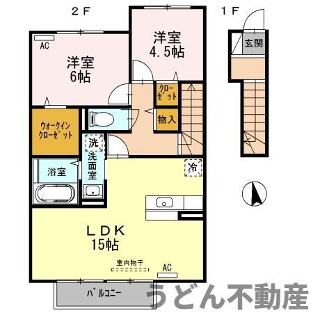 ラ・ルル六条A棟(2LDK/2階)の間取り写真