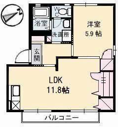 ディアスすぎA棟(1LDK/2階)の間取り写真