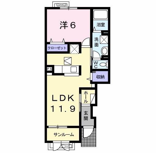 ウエスト ローレル A(1LDK/1階)の間取り写真