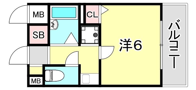 六甲ヒノキ(1K/4階)の間取り写真