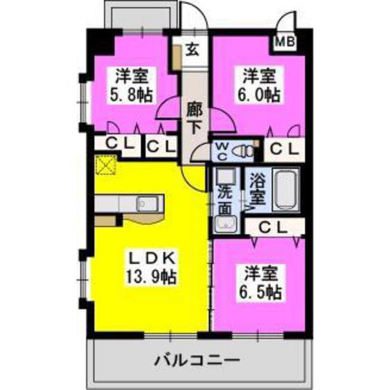 コンフォート東比恵(3LDK/8階)の間取り写真