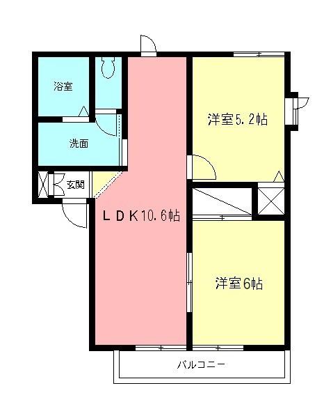 ライフタウン花水木C(2LDK/1階)の間取り写真