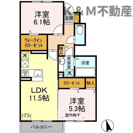 ピースウッドI(2LDK/1階)の間取り写真