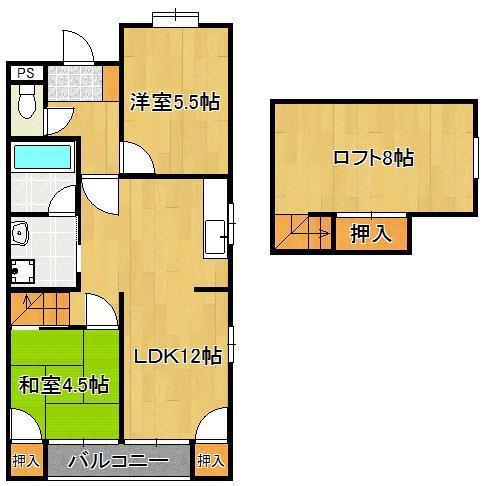 プレステージ霧ヶ丘(2LDK/1階)の間取り写真