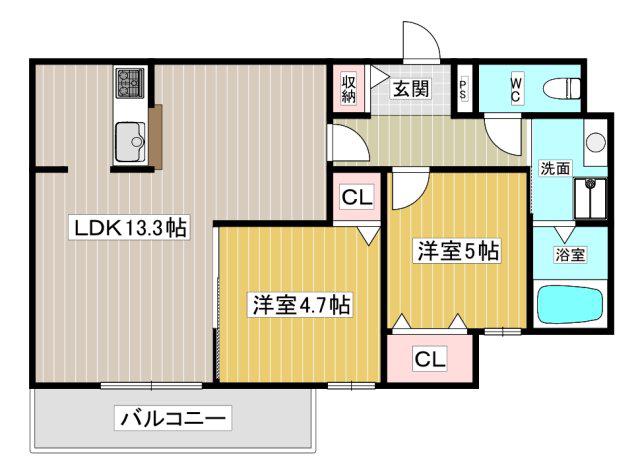  リヴェール西宮(2LDK/3階)の間取り写真