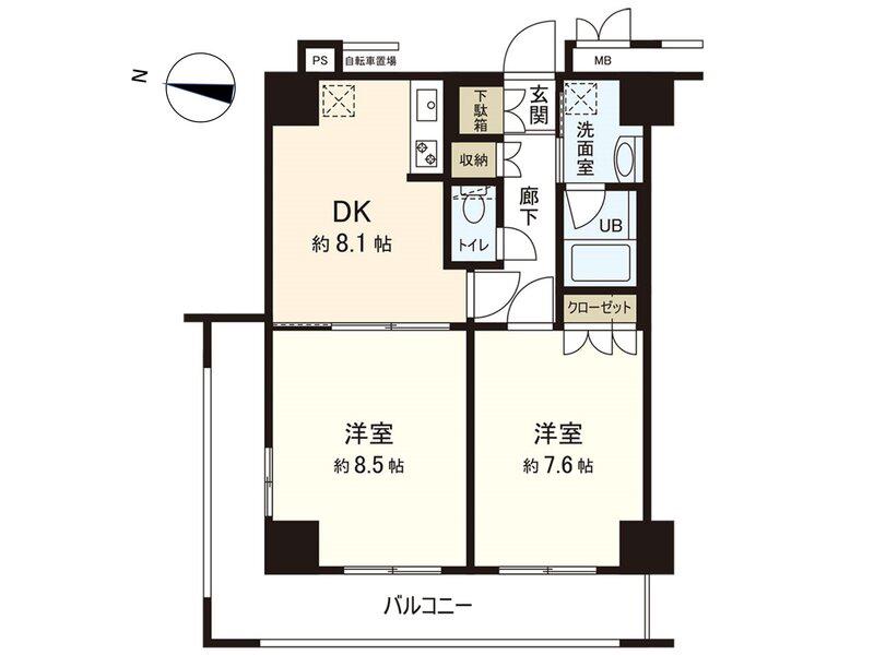 レジデンス仙台駅東(2DK/14階)の間取り写真
