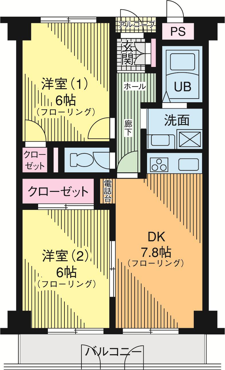 ディーセントハウスA棟(2DK/2階)の間取り写真