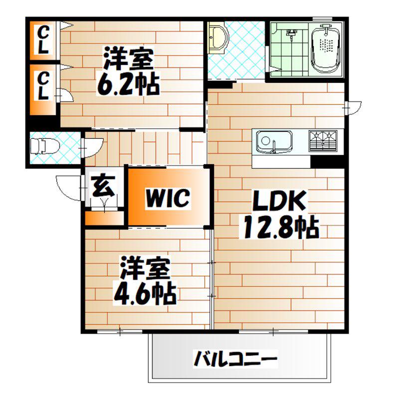 シャーメゾン谷町 A棟(2LDK/2階)の間取り写真
