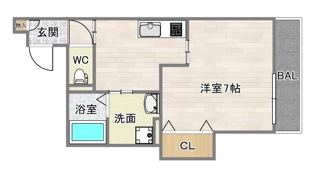 近鉄南大阪線 今川駅(大阪) 徒歩7分 3階建 新築(1K/1階)の間取り写真