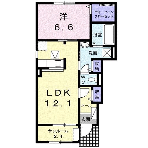 ラディーナA(1LDK/1階)の間取り写真