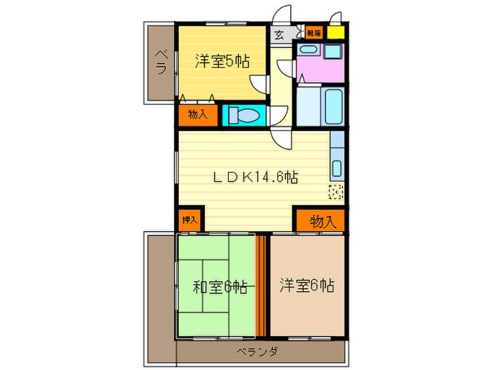 グランドハイツフナトラ(3LDK/2階)の間取り写真