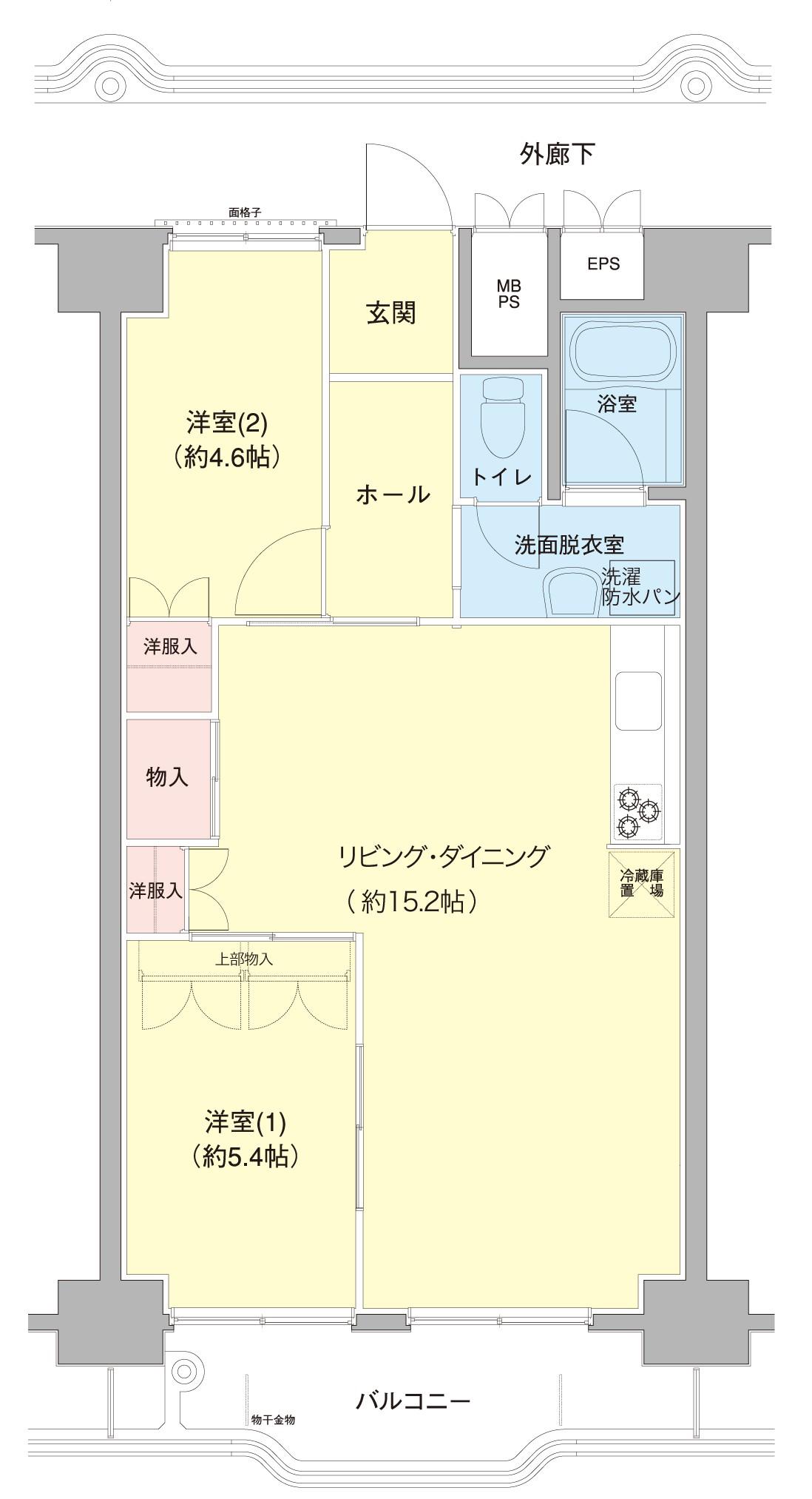 横浜若葉台3-2(2LDK/7階)の間取り写真
