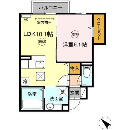 D.ROOMたかむら知古A棟(1LDK/1階)の間取り写真
