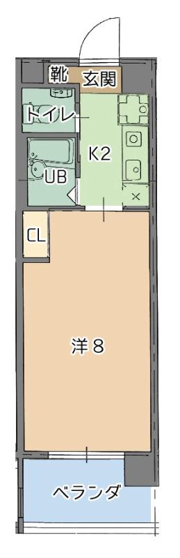 ハピネス宮城(1K/2階)の間取り写真