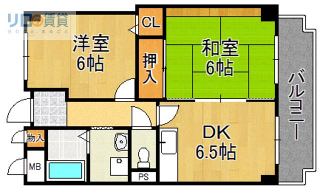 サン鹿塩(2DK/3階)の間取り写真