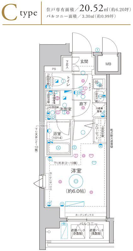 LEA横濱阪東橋壱番館(1K/9階)の間取り写真