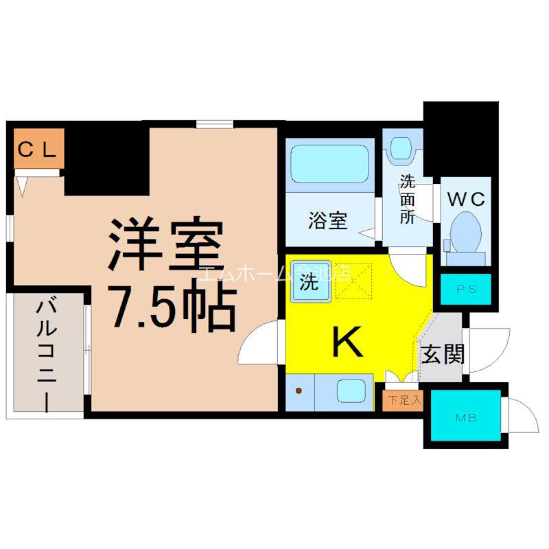 アルテミス平和(1K/8階)の間取り写真