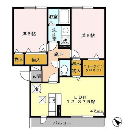 グラスミア(2LDK/1階)の間取り写真
