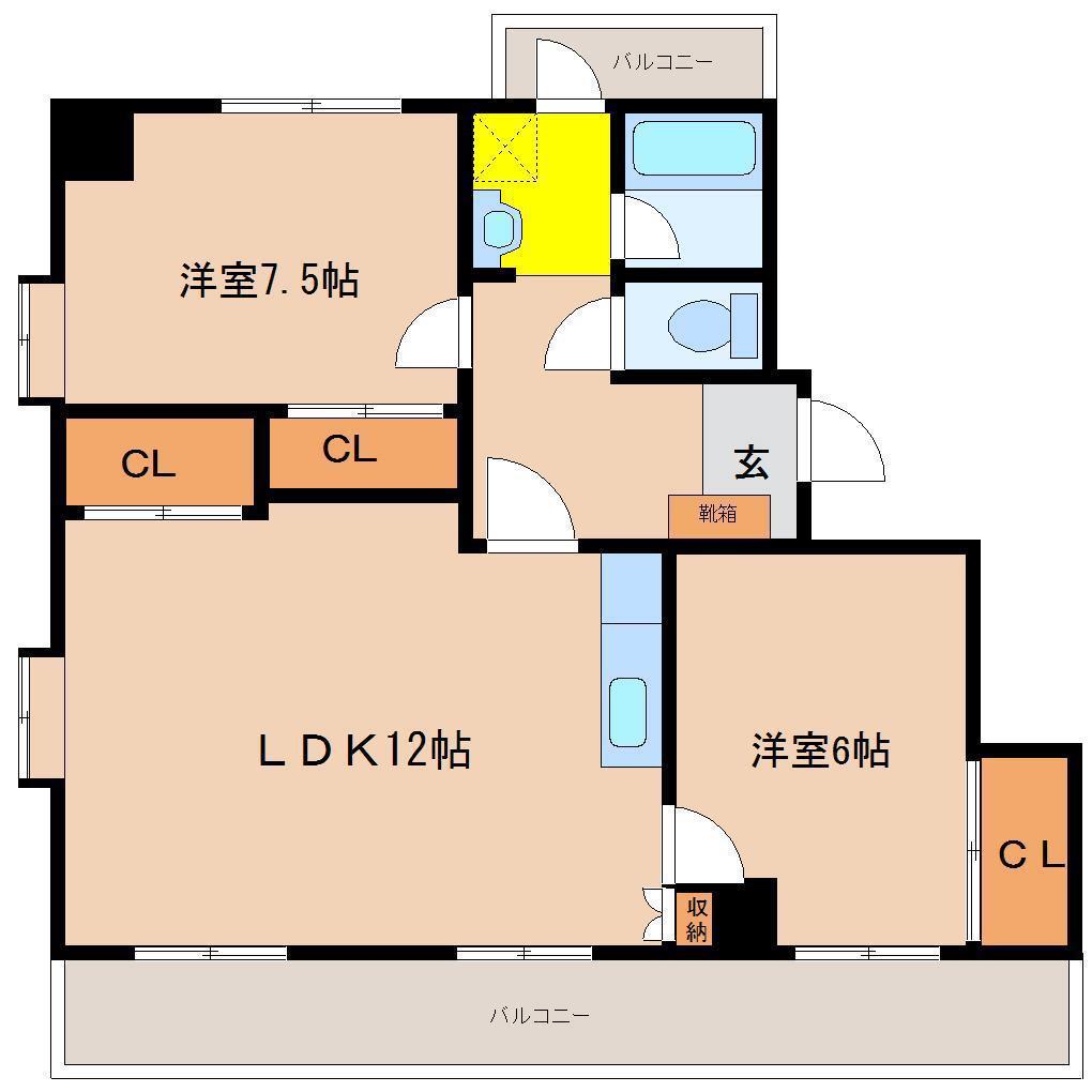 田代セントラル(2LDK/8階)の間取り写真