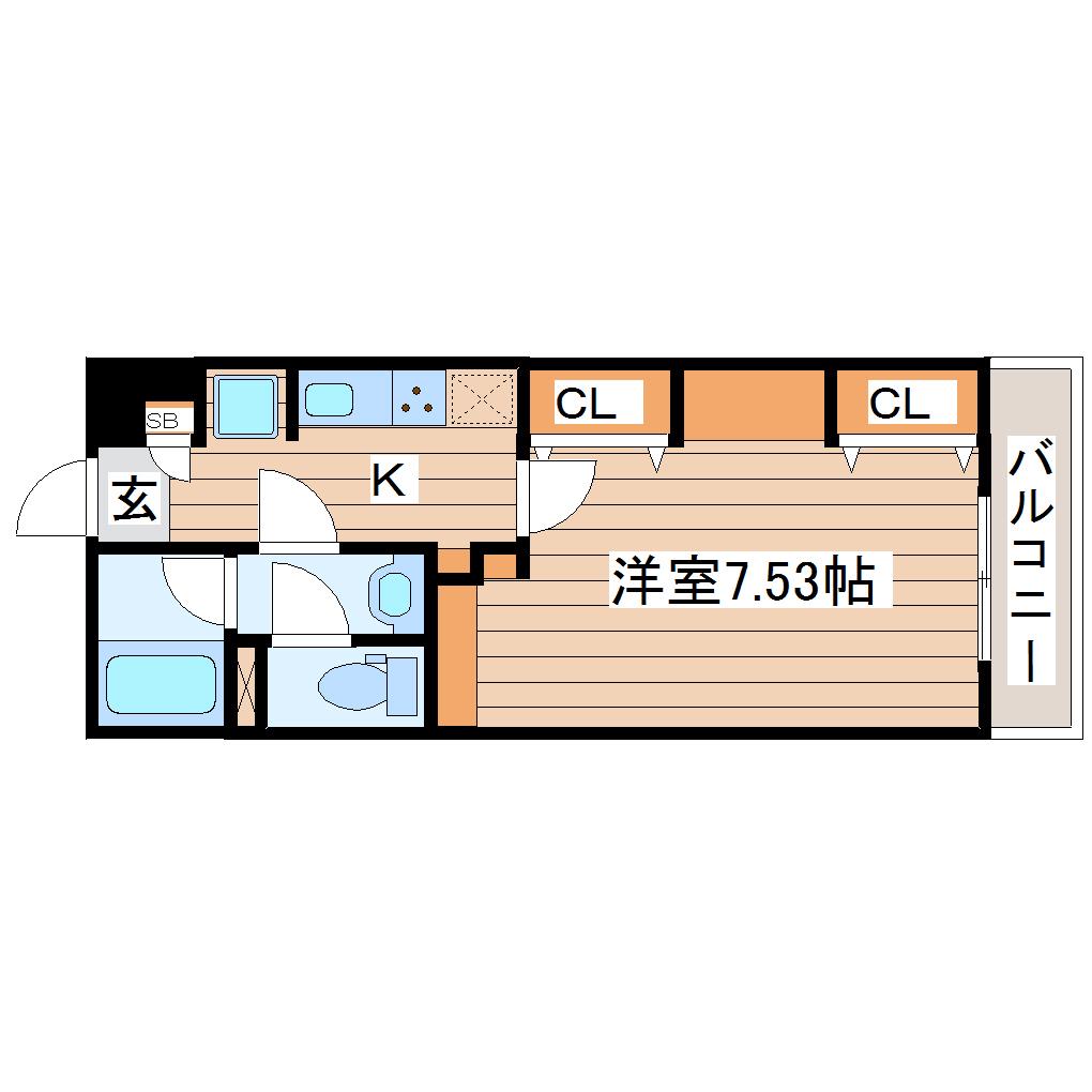 リュクス錦町(1K/1階)の間取り写真