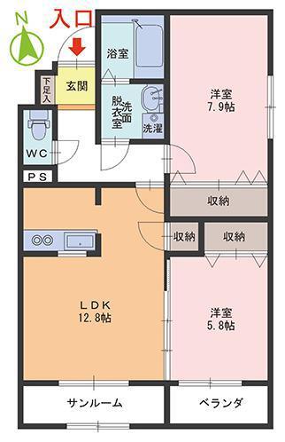 えちぜん鉄道勝山線 越前新保駅 徒歩33分 3階建 築18年(2LDK/2階)の間取り写真