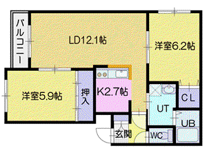 ヴィラこまくさ(2LDK/4階)の間取り写真