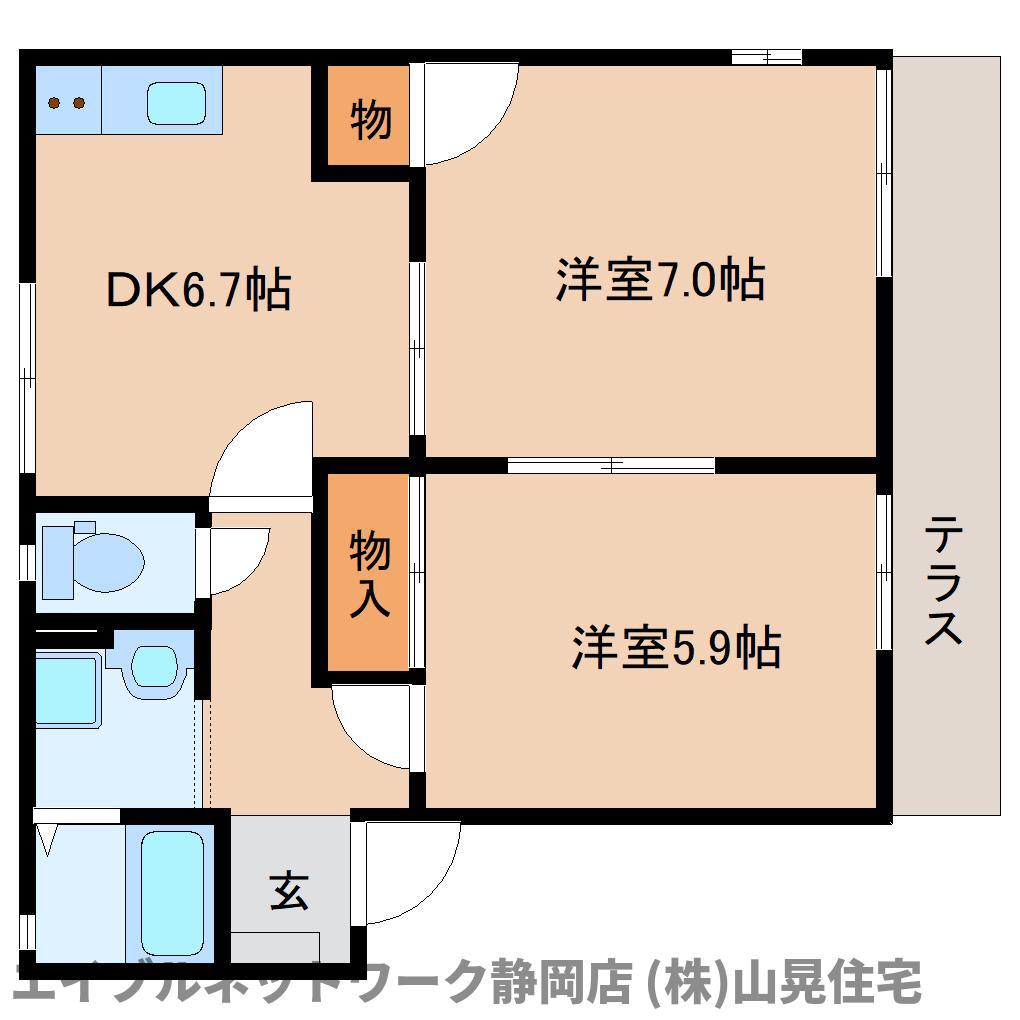 ワールドフレグランス青山B棟(2DK/1階)の間取り写真