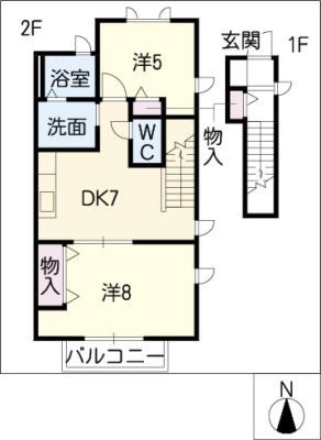 パープルベアーズI(2DK/2階)の間取り写真
