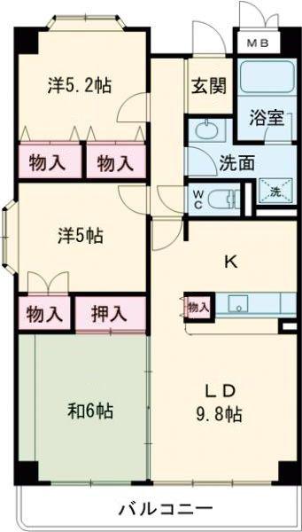 パラッツォドゥエ(3LDK/5階)の間取り写真
