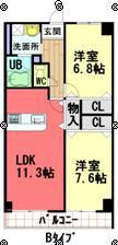 ラ・トゥール代官町(2LDK/5階)の間取り写真