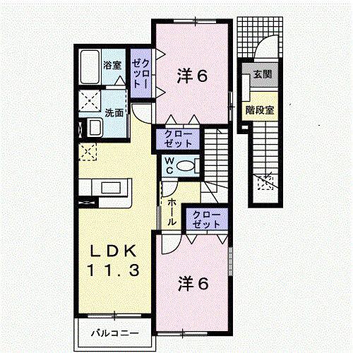 メゾンドヒルズB(2LDK/2階)の間取り写真