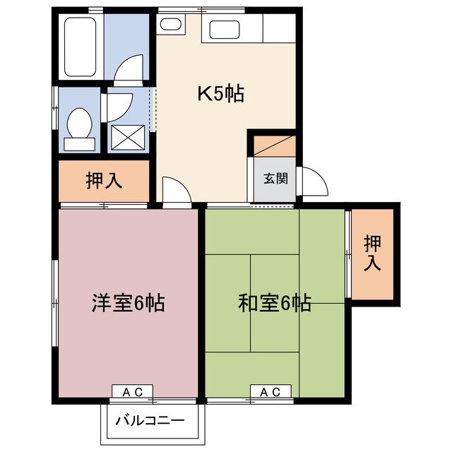 たつきハイムF(2K/2階)の間取り写真